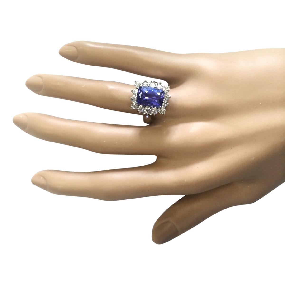Modern Tanzanite Diamond Ring In 14 Karat White Gold  For Sale
