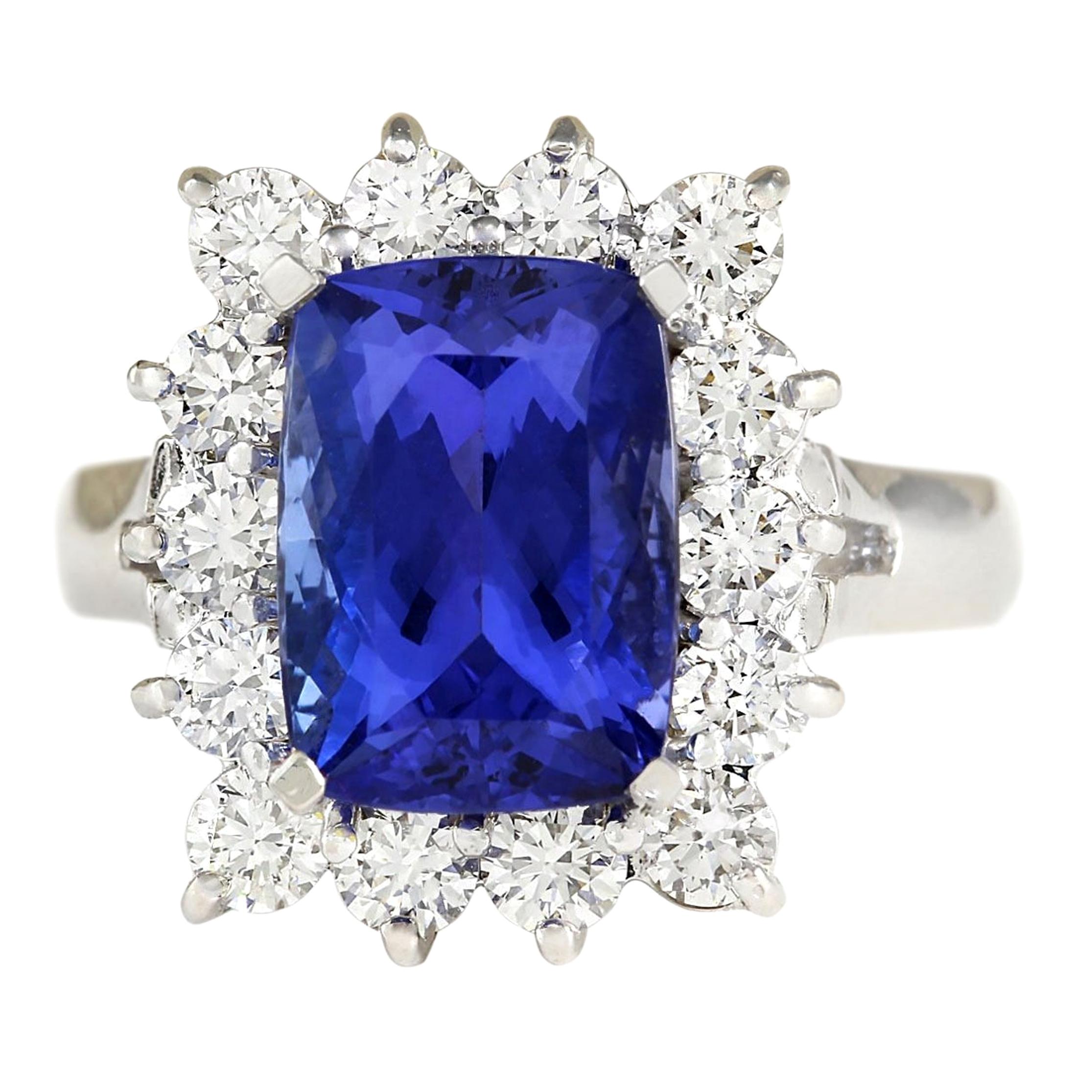 Tanzanite Diamond Ring In 14 Karat White Gold  For Sale