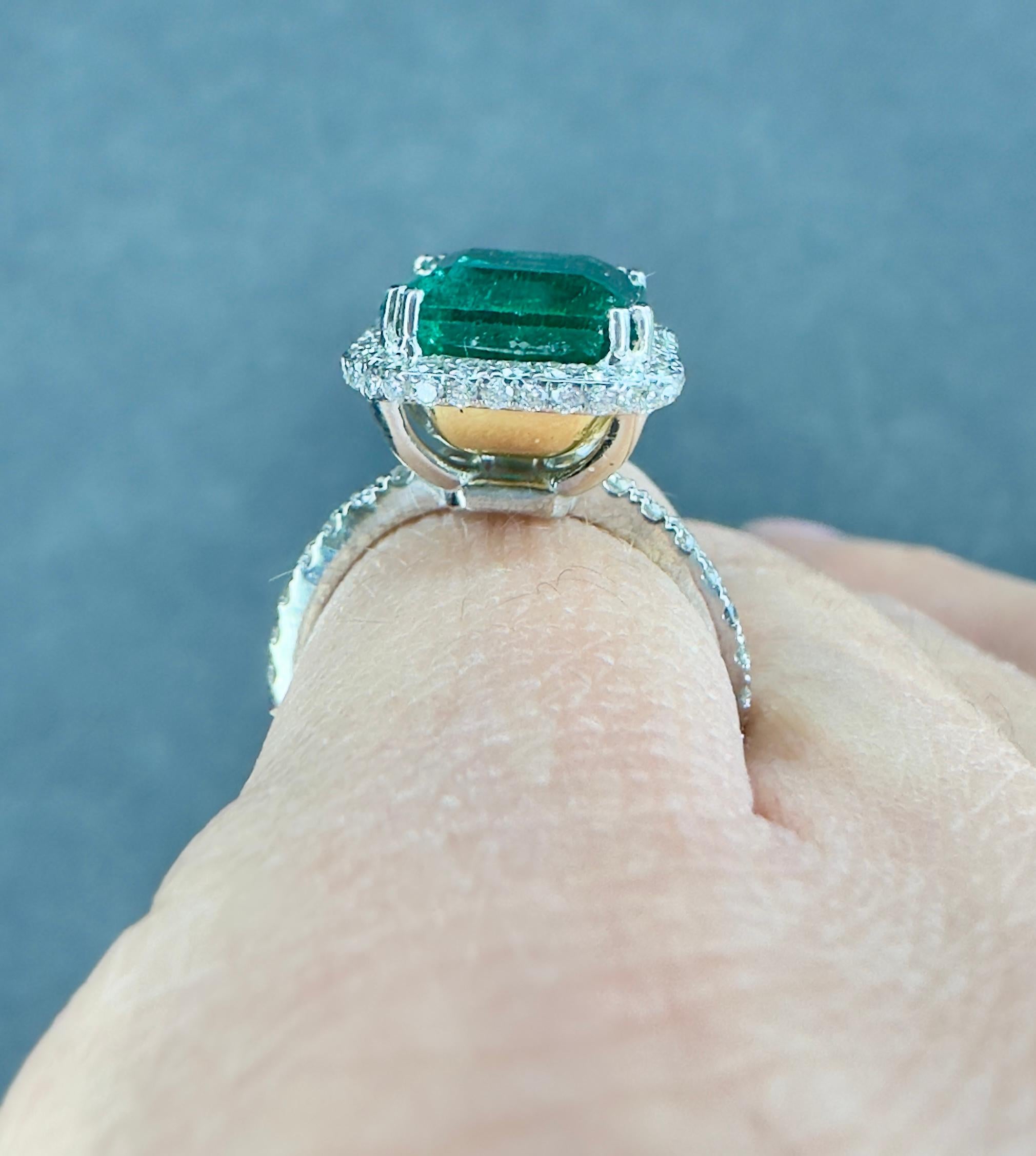 GIA Certified 5.88 Carat Zambian Emerald And Diamond Ring In 18k White Gold For Sale 1