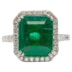 GIA Certified 5.88 Carat Zambian Emerald And Diamond Ring In 18k White Gold