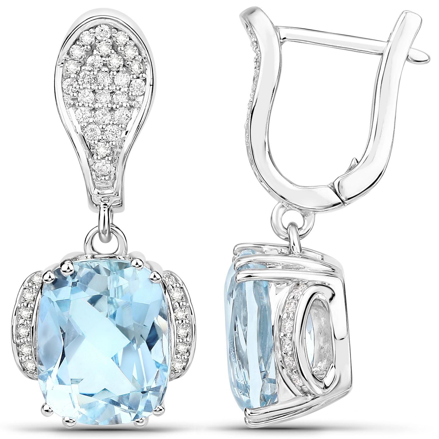 Contemporary 5.88 Carats Aquamarine and 0.35 Carat Diamond 14 Karat Gold Dangle Earrings