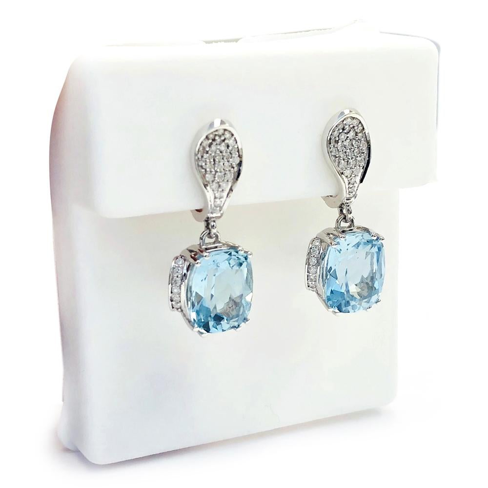 5.88 Carats Aquamarine and 0.35 Carat Diamond 14 Karat Gold Dangle Earrings In New Condition In Great Neck, NY