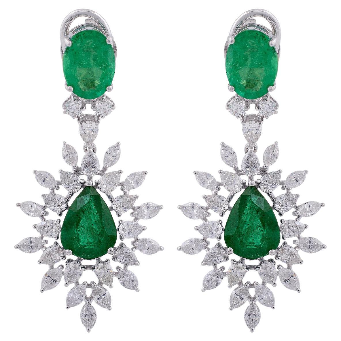 5.88 Carats Emerald 3.45 Carats Diamond 14 Karat Gold Chandelier Earrings For Sale