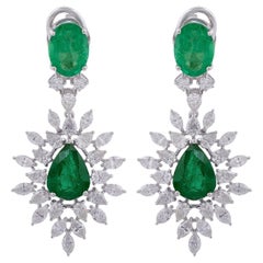 5.88 Carats Emerald 3.45 Carats Diamond 14 Karat Gold Chandelier Earrings