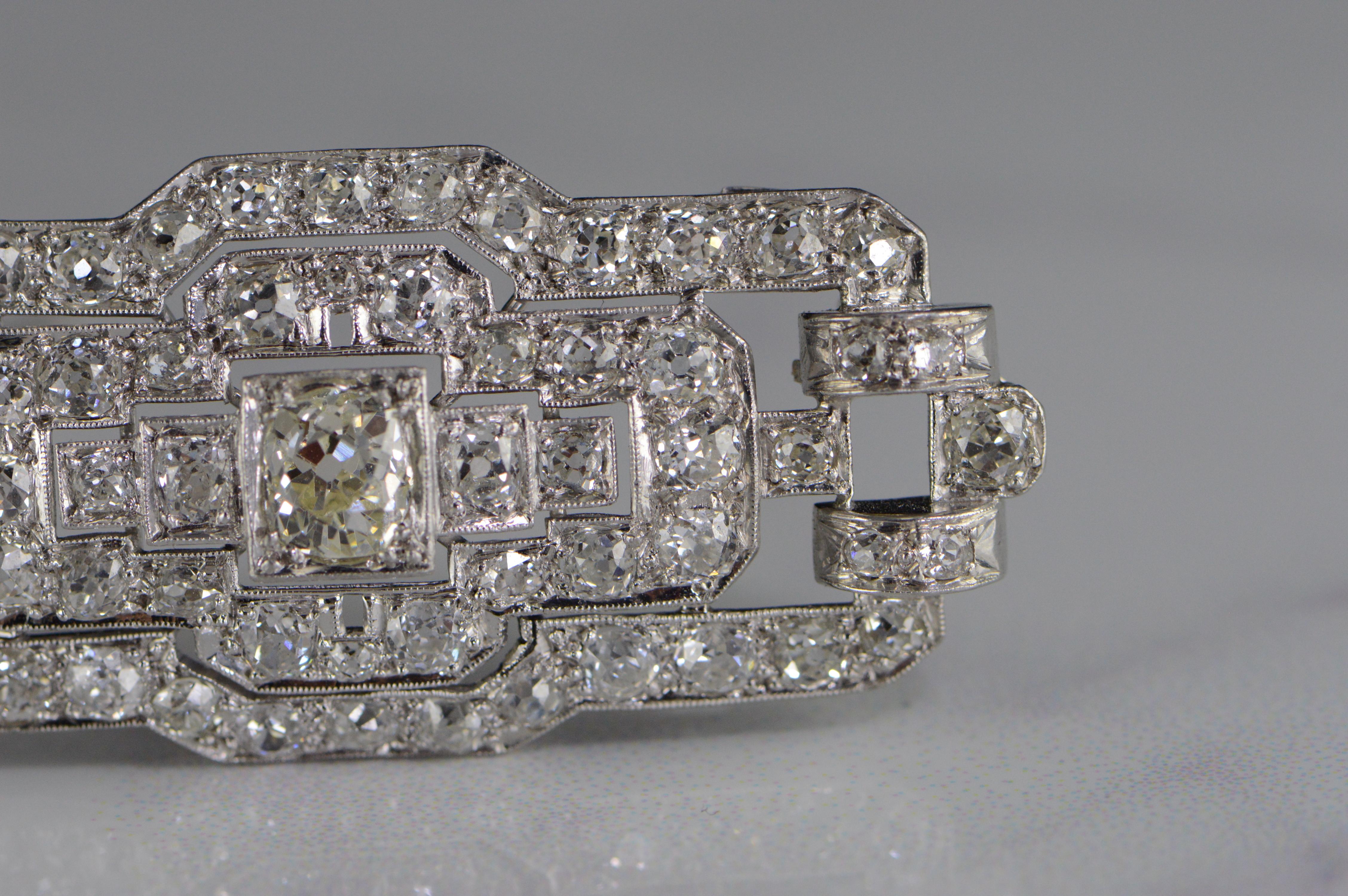 5.88 Carat Old European Diamond Art Deco Platinum Pin/Brooch In Good Condition For Sale In Frederick, MD