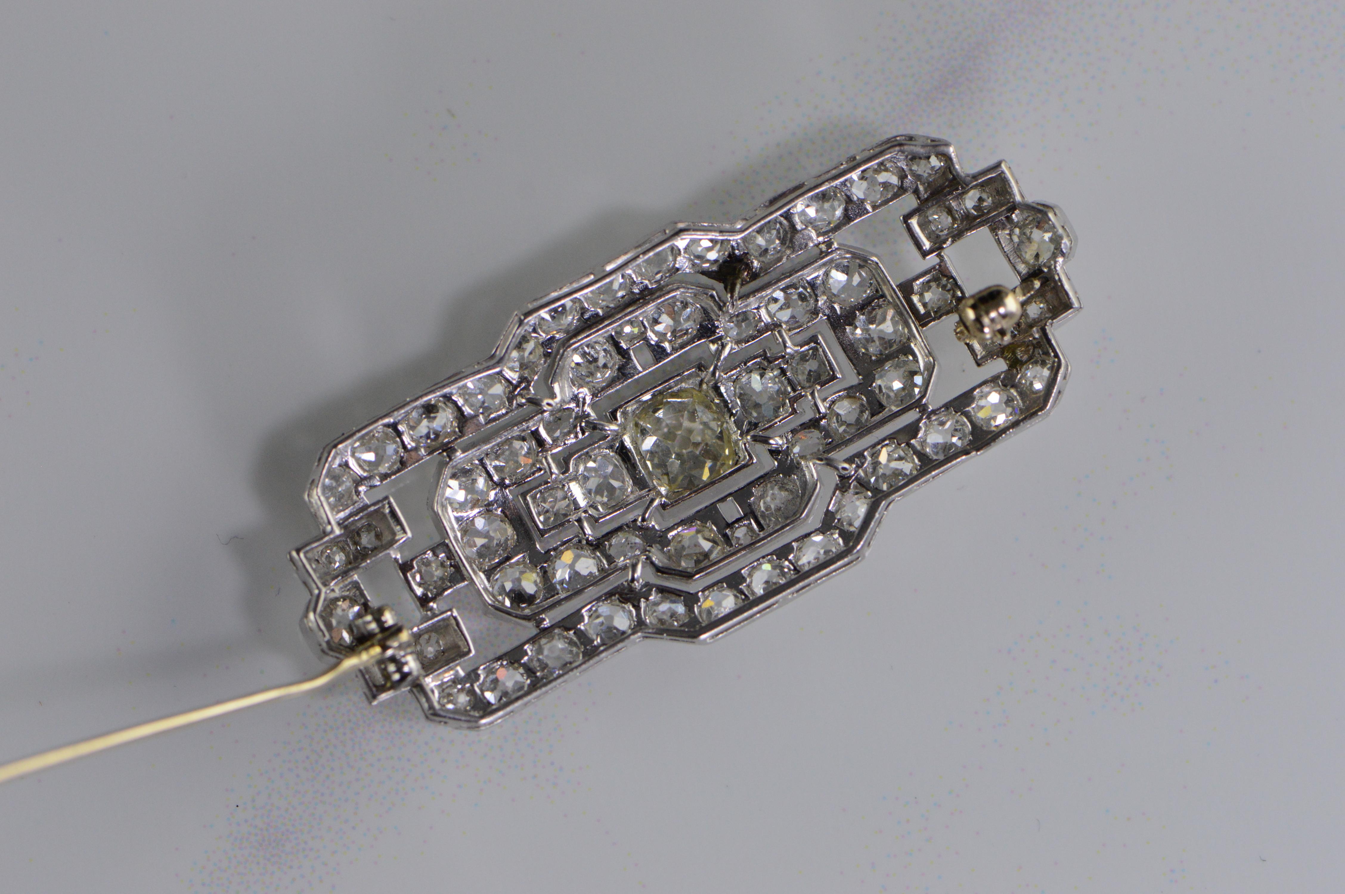 5.88 Carat Old European Diamond Art Deco Platinum Pin/Brooch For Sale 2