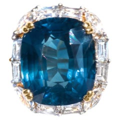 5.88 Ct Indigo Blue Sapphire & Diamond 18K Ring