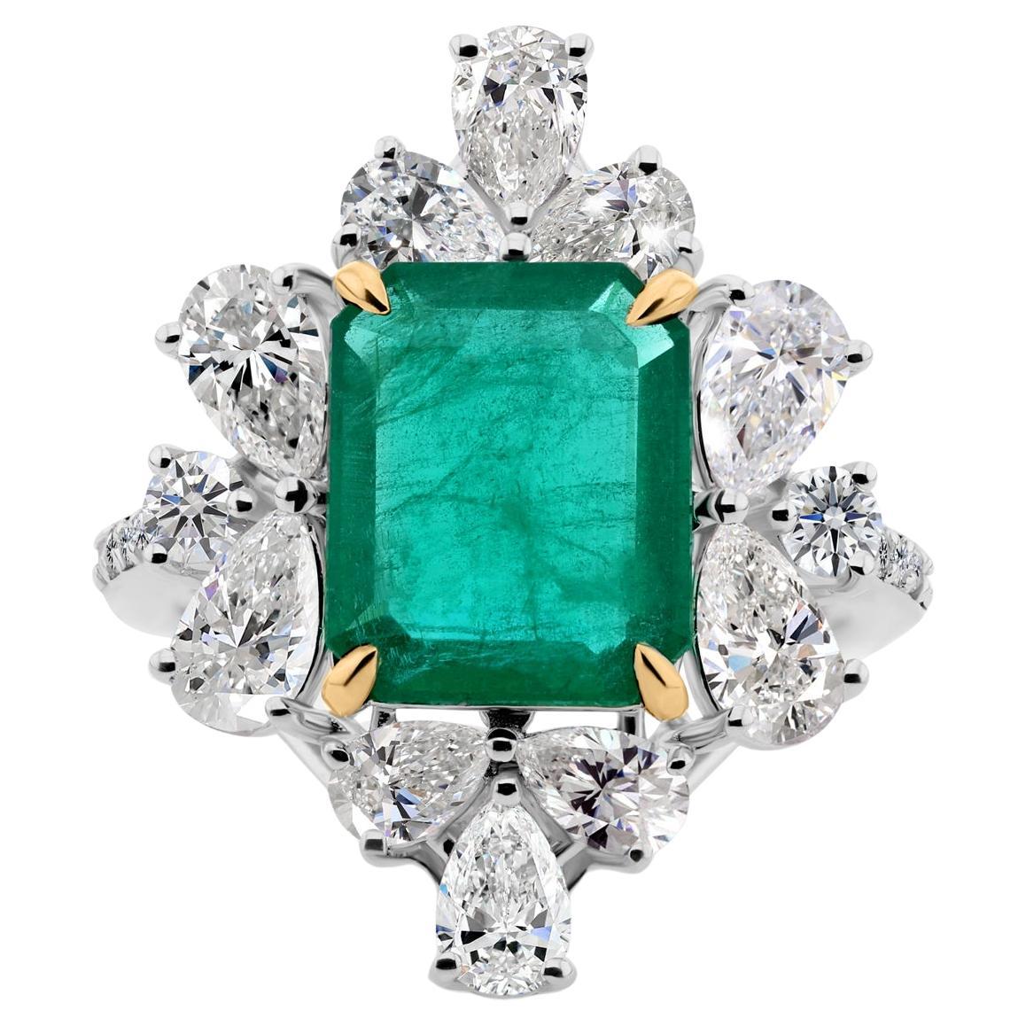 5,88 TCW Sambia Smaragd SI/H Diamant Halo Cocktail Ring 14 Karat Weißgold