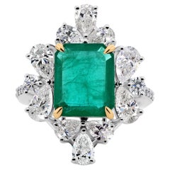 5,88 TCW Sambia Smaragd SI/H Diamant Halo Cocktail Ring 14 Karat Weißgold