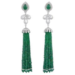 58.85ct Emerald Tassel Earrings With Diamonds Made In 18k White Gold