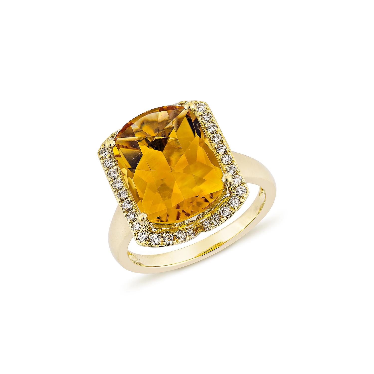 Contemporary Sunita Nahata Citrine 5.89ct. Fancy Ring in 18KYG with White Diamond. For Sale