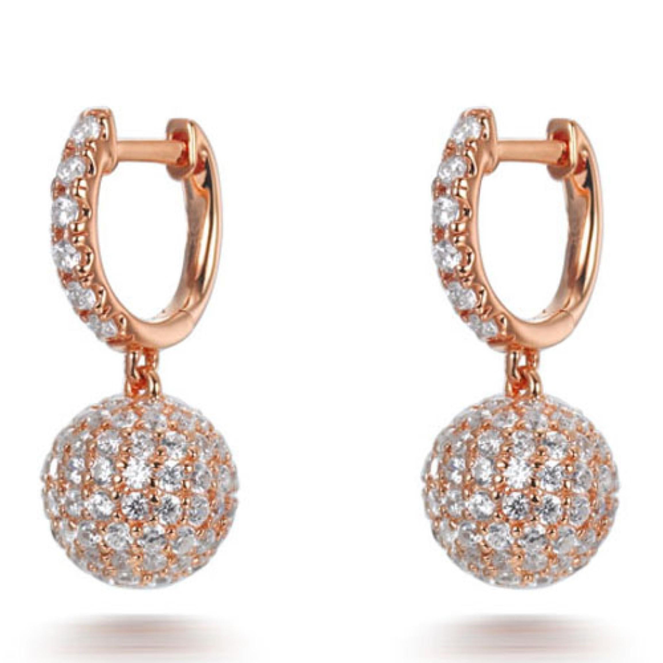 Art Deco 5.89 Carat Micro Set Cubic Zirconia Rose Gold Plated Disco Ball Drop Earrings For Sale