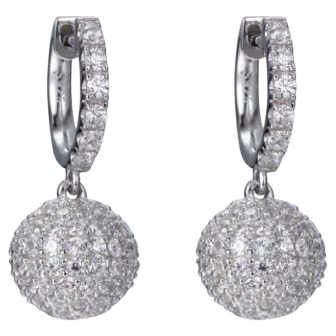 5.89 Carat Micro Set Cubic Zirconia Sterling Silver Disco Ball Drop Earrings For Sale