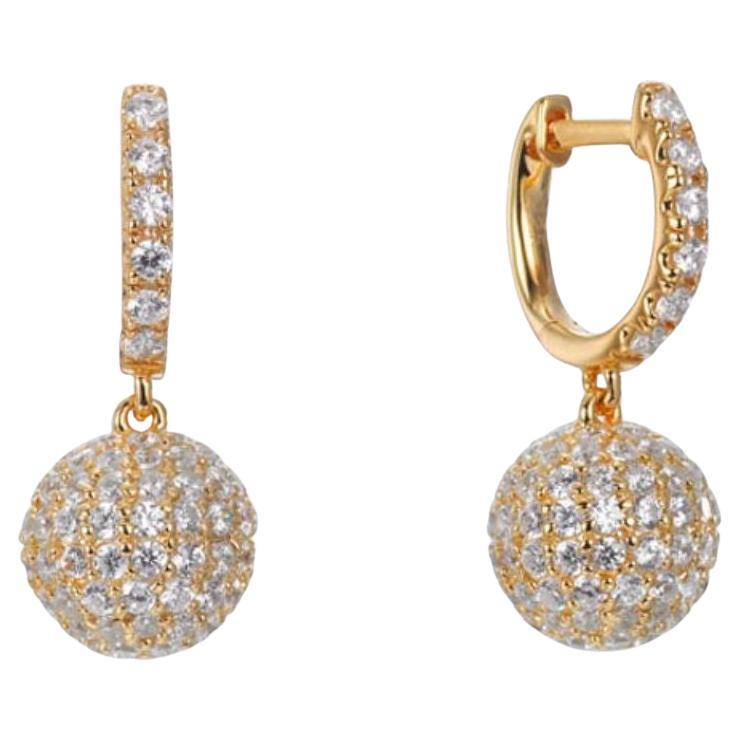 5.89 Carat Micro Set Cubic Zirconia Yellow Gold Plated Disco Ball Drop Earrings For Sale