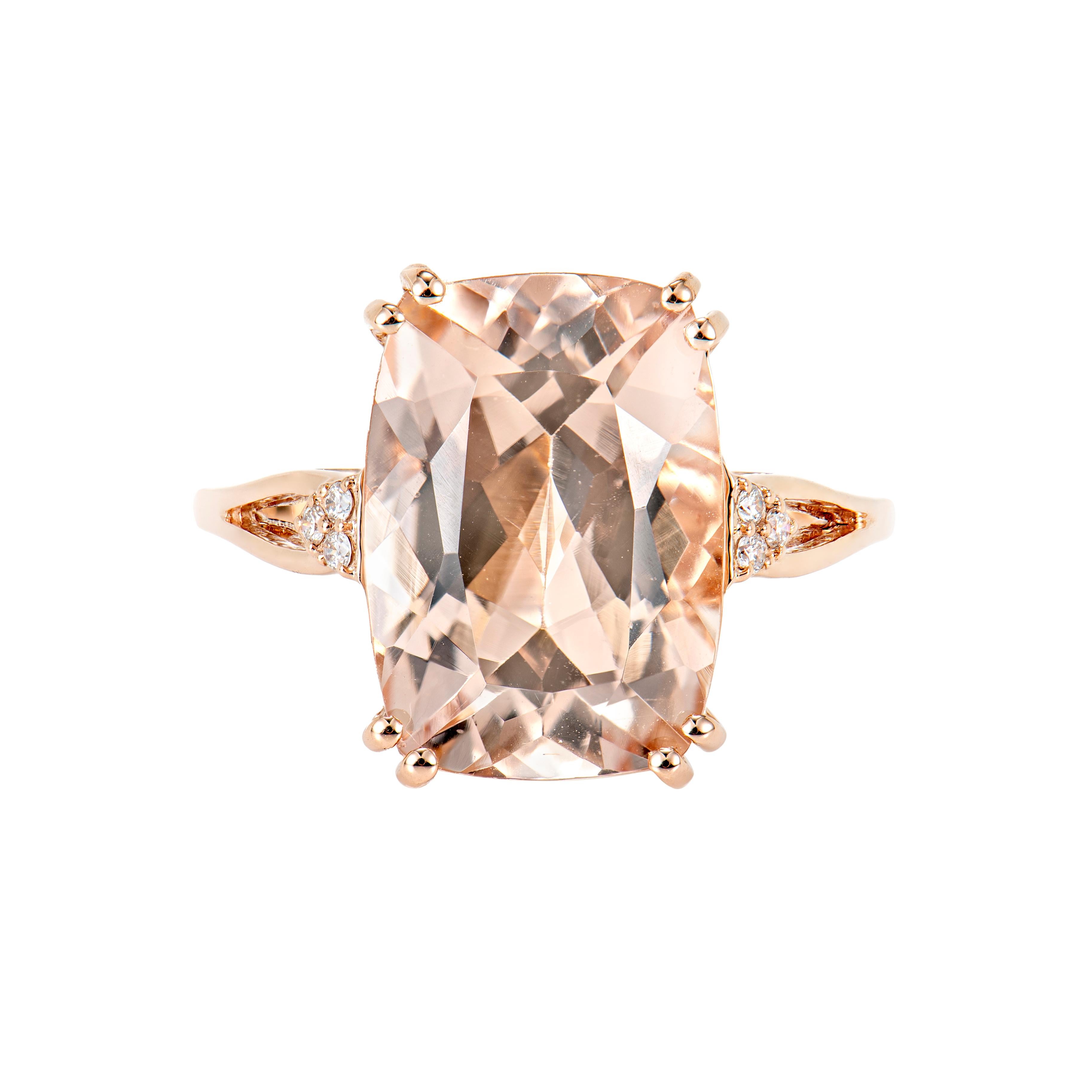 Contemporary 5.89 Carat Morganite Fancy Ring in 18Karat Rose Gold with White Diamond.   For Sale
