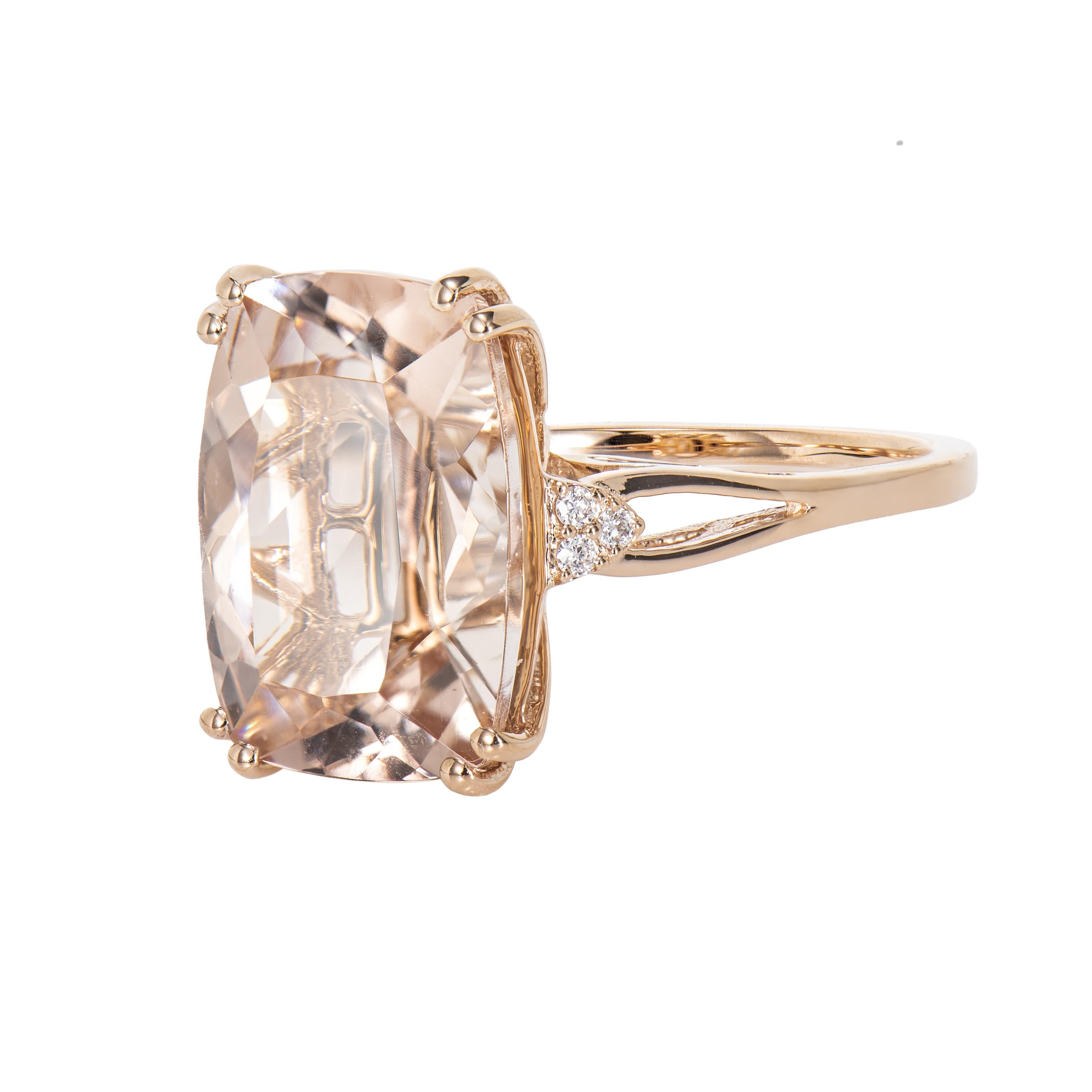 Cushion Cut 5.89 Carat Morganite Fancy Ring in 18Karat Rose Gold with White Diamond.   For Sale
