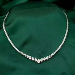 5.89 Carat Natural Pear Diamond Full Graduating Riviera Necklace 18K White Gold