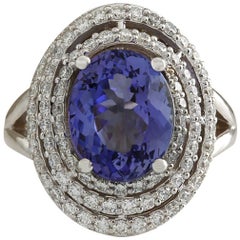 Bague en or blanc 14 carats avec tanzanite naturelle et diamants