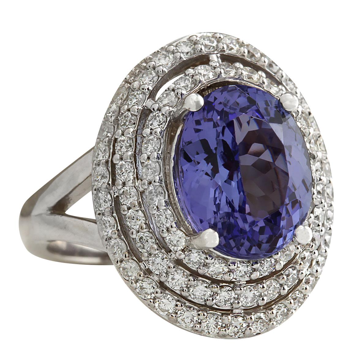 Stamped: 14K White Gold
Total Ring Weight: 8.6 Grams
Total Natural Tanzanite Weight is 4.69 Carat (Measures: 11.00x9.00 mm)
Color: Blue
Total Natural Diamond Weight is 1.20 Carat
Color: F-G, Clarity: VS2-SI1
Face Measures: 20.55x16.85 mm
Sku: