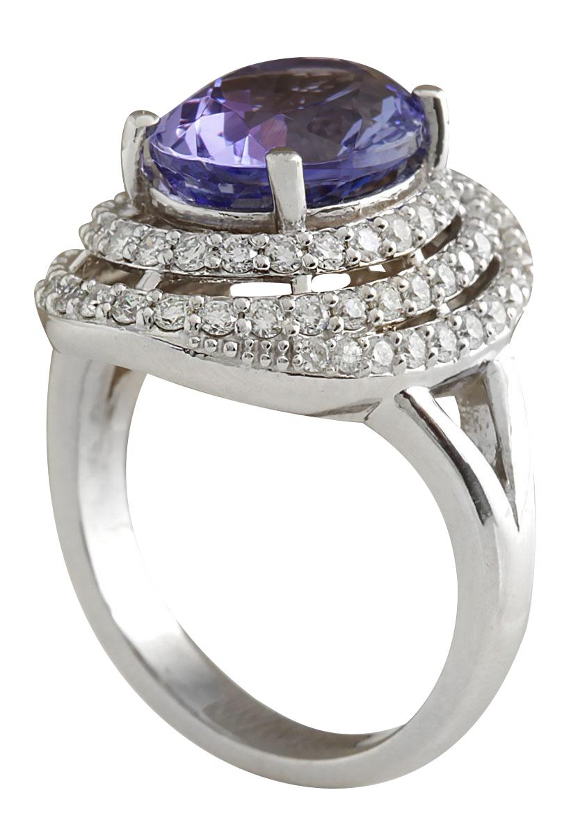 Oval Cut Natural Tanzanite Diamond Ring In 14 Karat White Gold For Sale