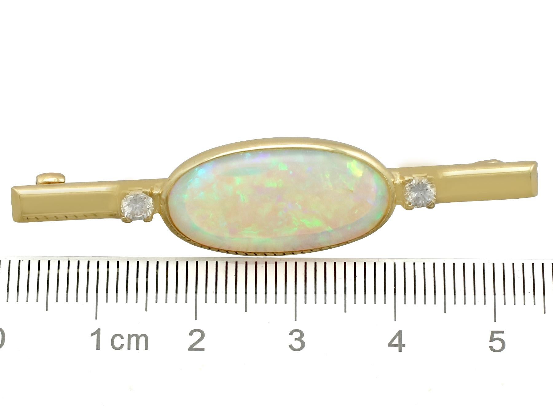 5.89 Carat Cabochon Cut Opal and Diamond Yellow Gold Bar Brooch For Sale 2