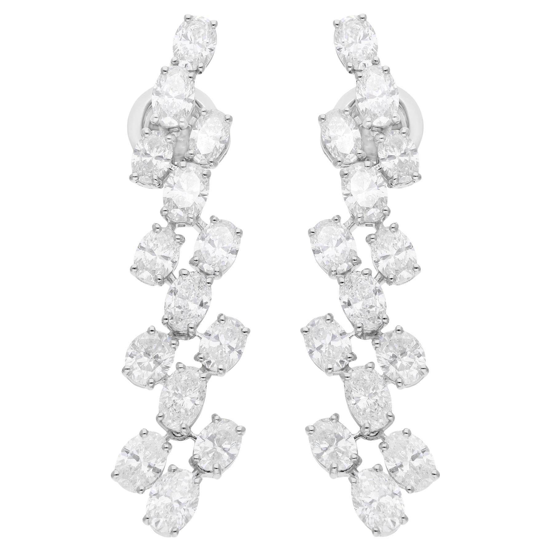 Pendants d
oreilles en or blanc 10 carats avec diamants de forme ovale de 5,89 carats SI/H