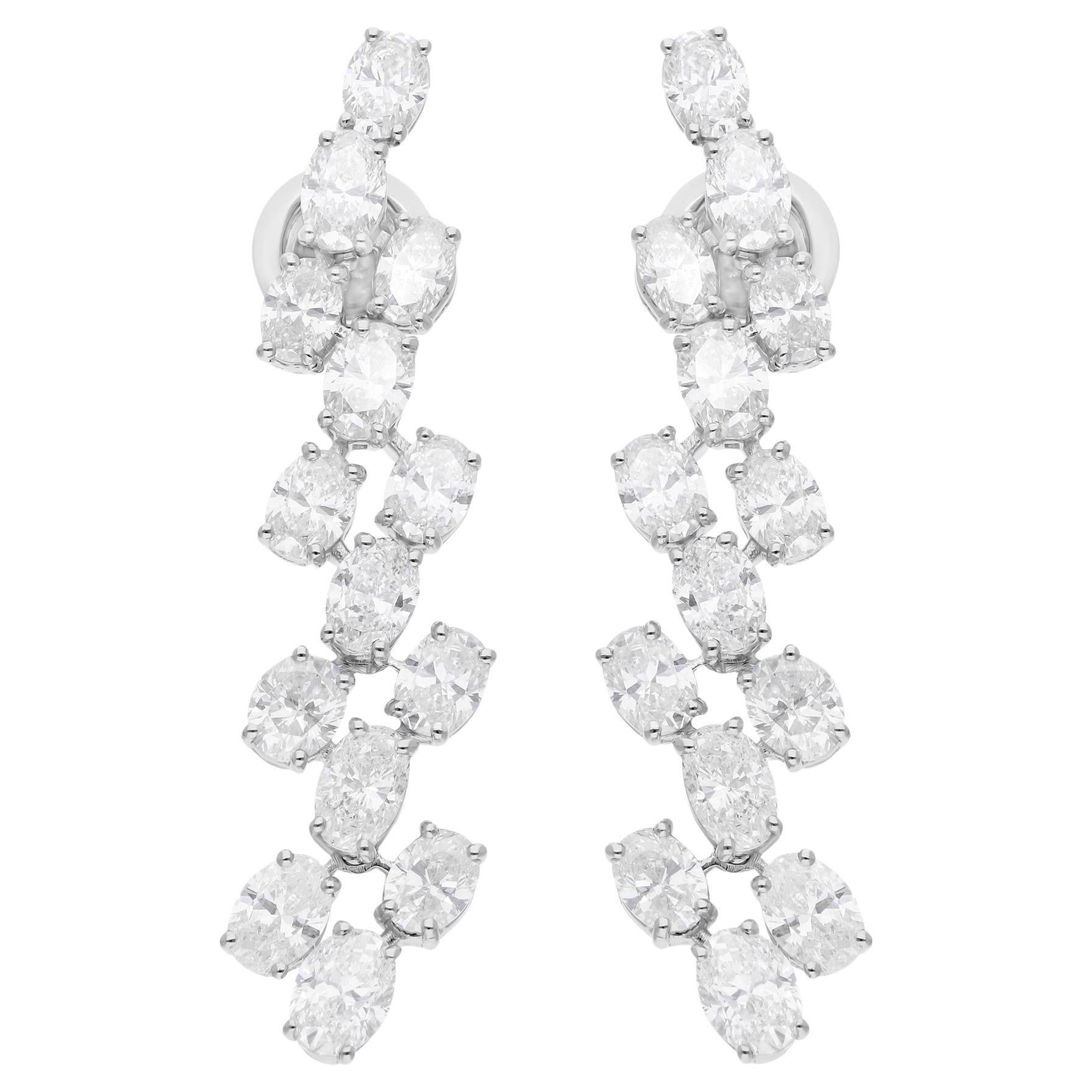 5.89 Carat SI/H Oval Shape Diamond Dangle Earrings 18 Karat White Gold Jewelry