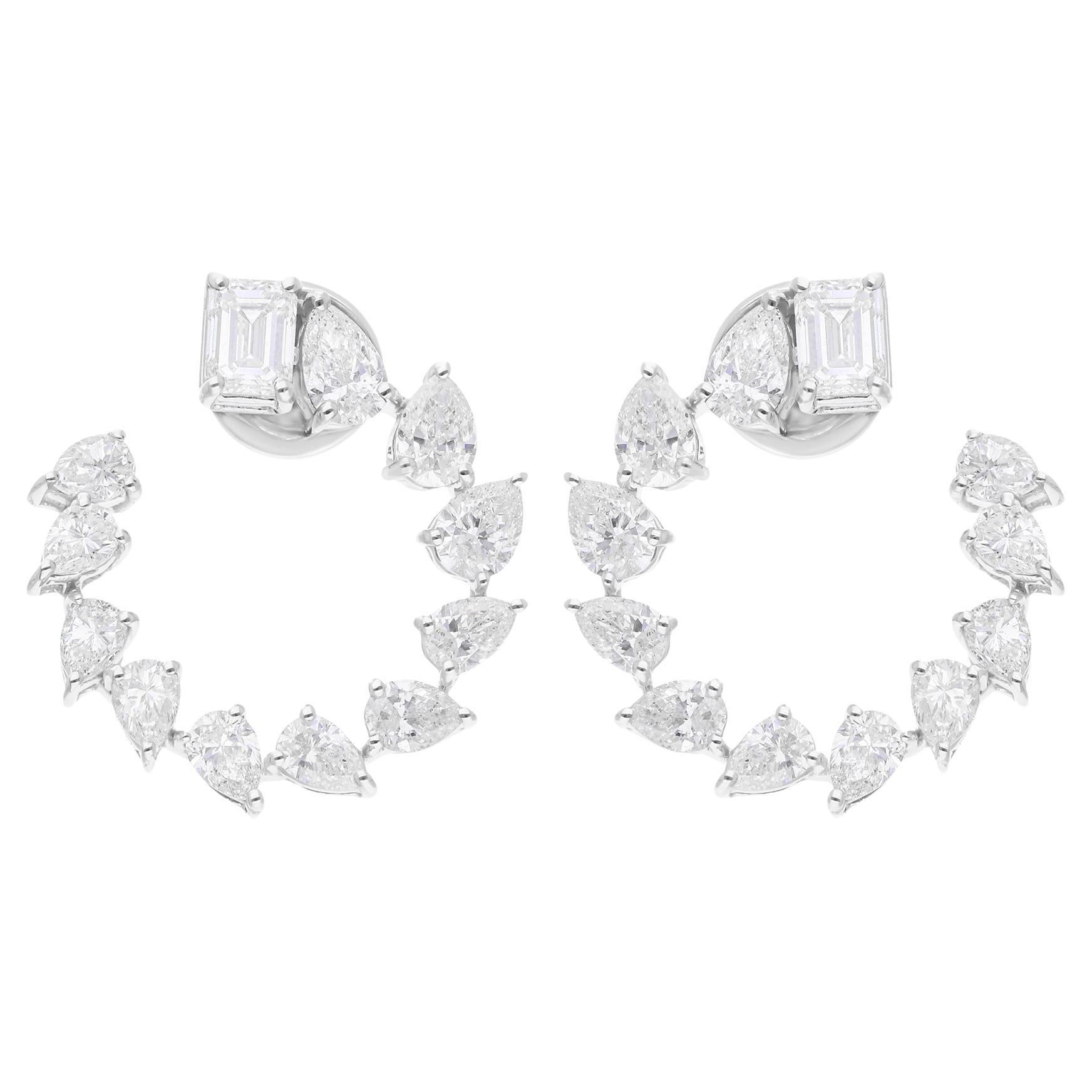 Boucles d'oreilles en or blanc 18 carats avec diamants taille émeraude poire de 3,68 carats SI/H