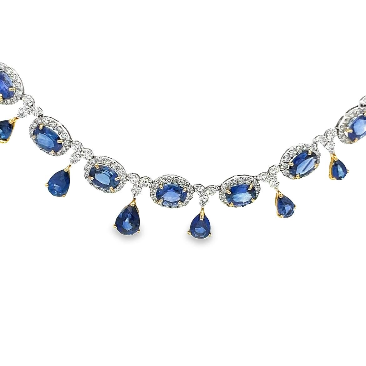 58,9 Gesamtkarat Saphir und Diamant Weißgold Halskette im Angebot 3