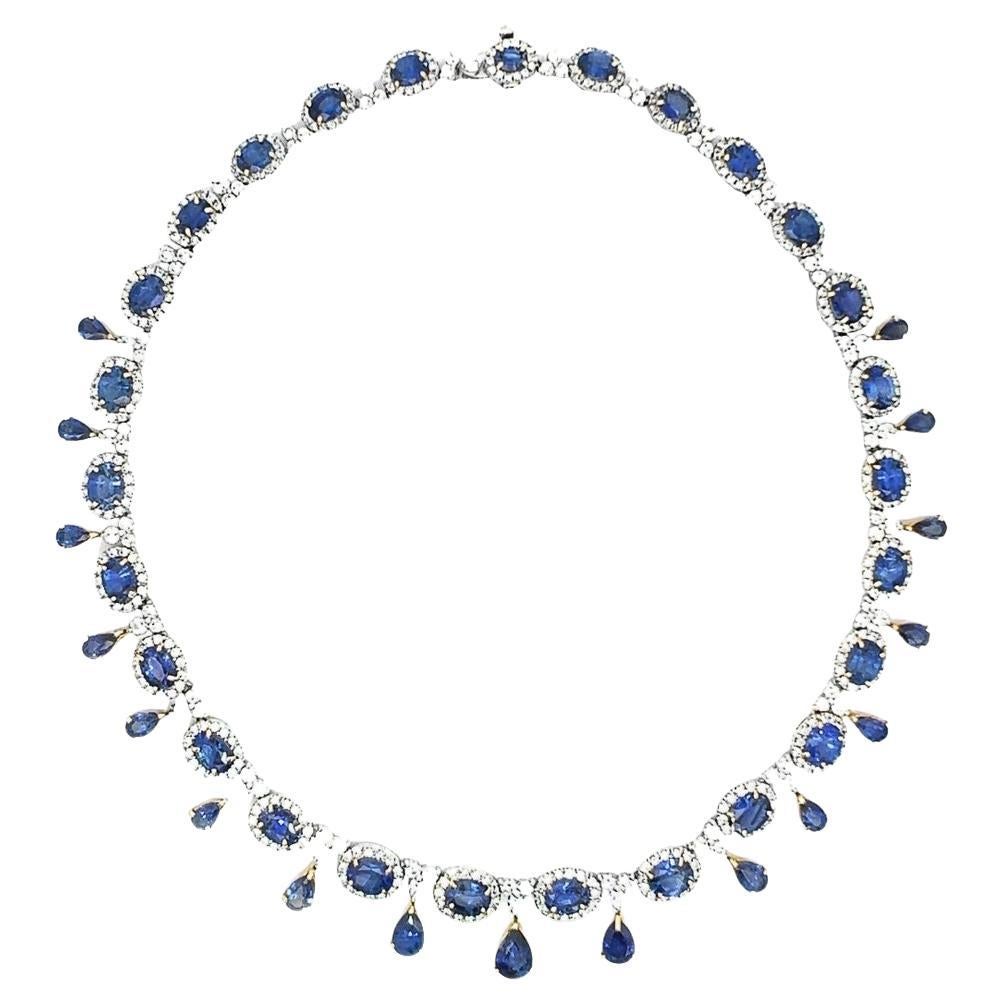 58.9 Total Carat Sapphire and Diamond White Gold Necklace For Sale