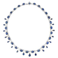 58.9 Total Carat Sapphire and Diamond White Gold Necklace