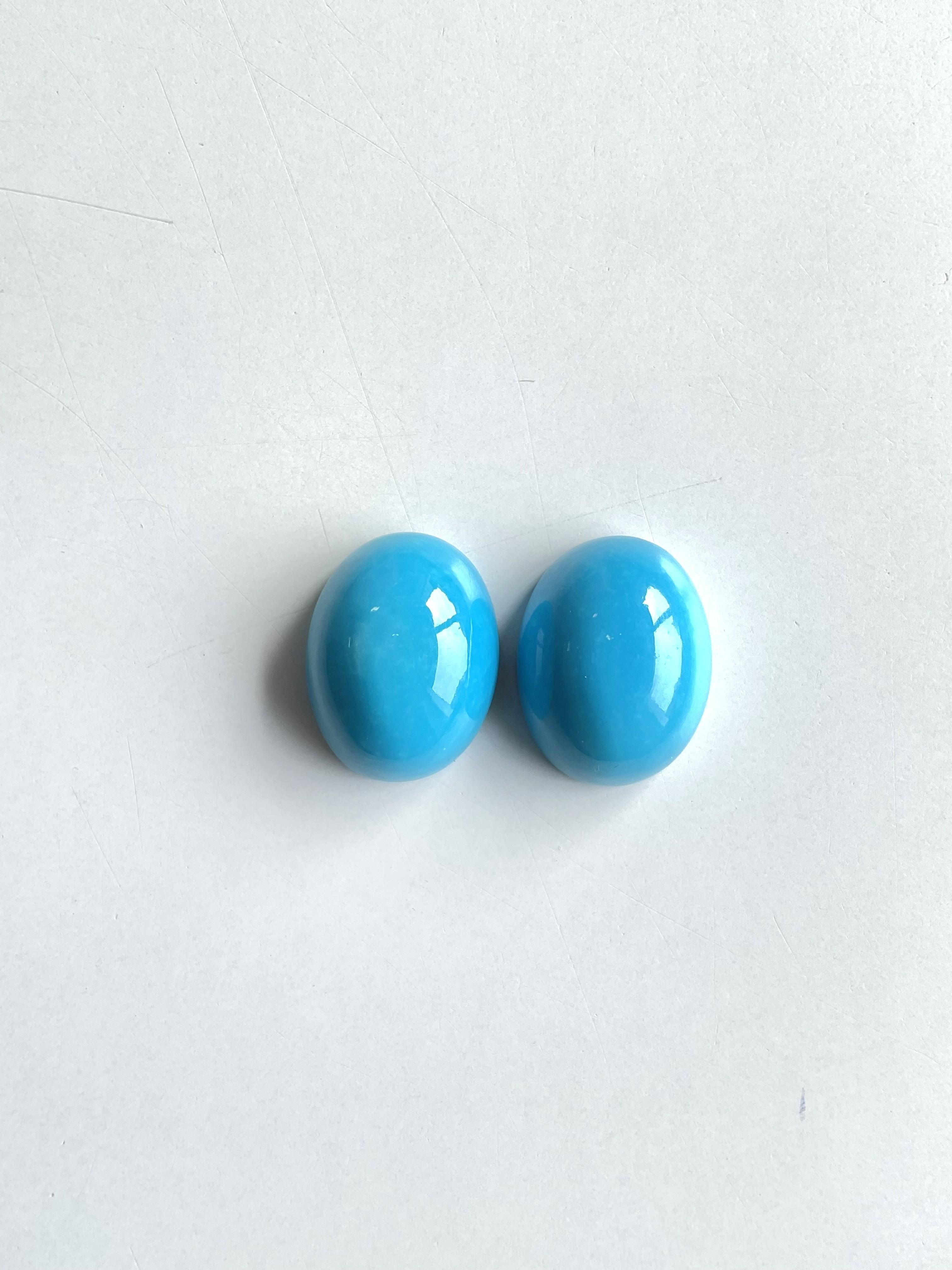58.91 Carats Turquoise Arizona Cabochons 2 Pieces Pair For Jewelry Natural Gem In New Condition For Sale In Jaipur, RJ