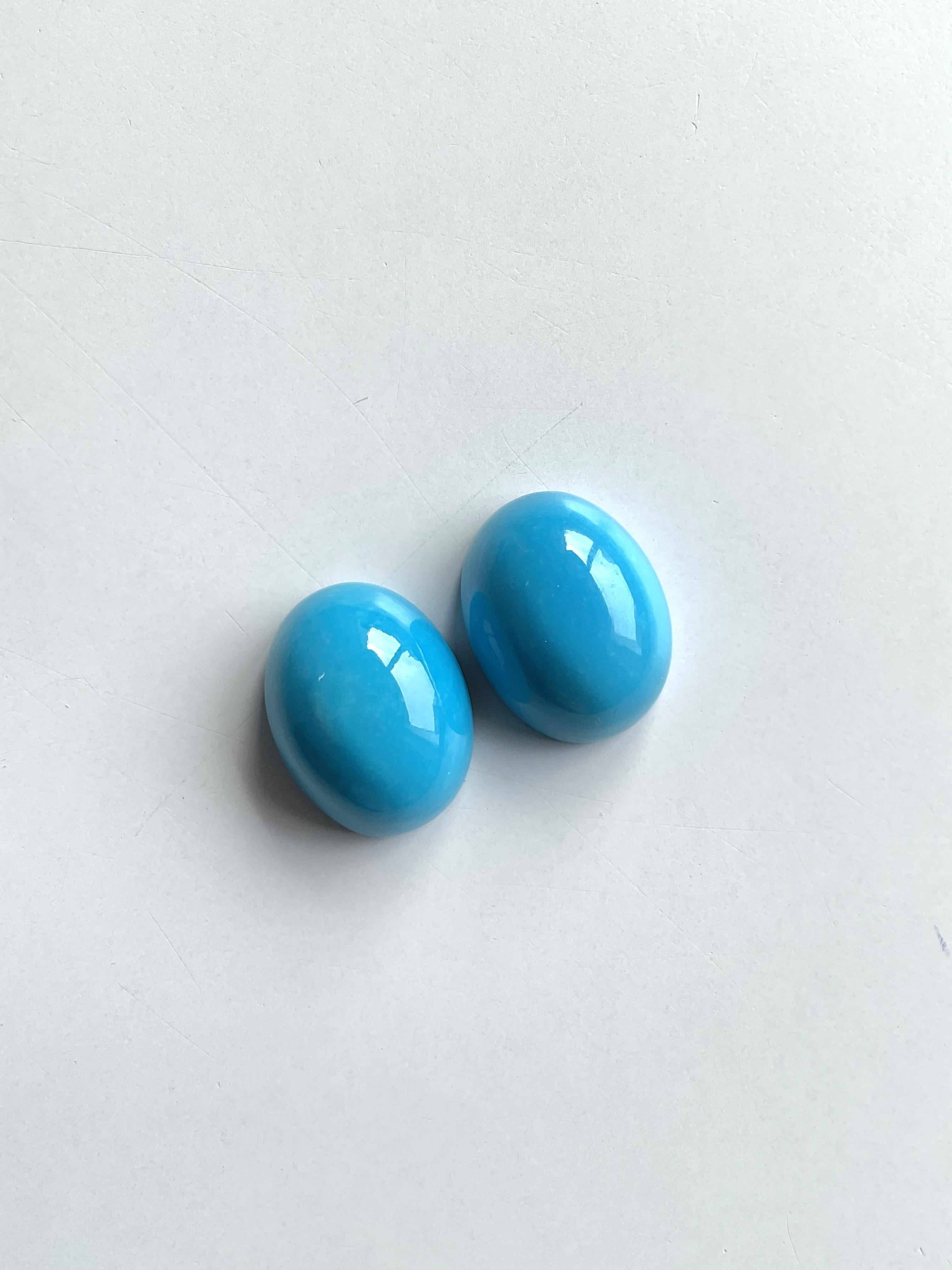 Women's or Men's 58.91 Carats Turquoise Arizona Cabochons 2 Pieces Pair For Jewelry Natural Gem For Sale