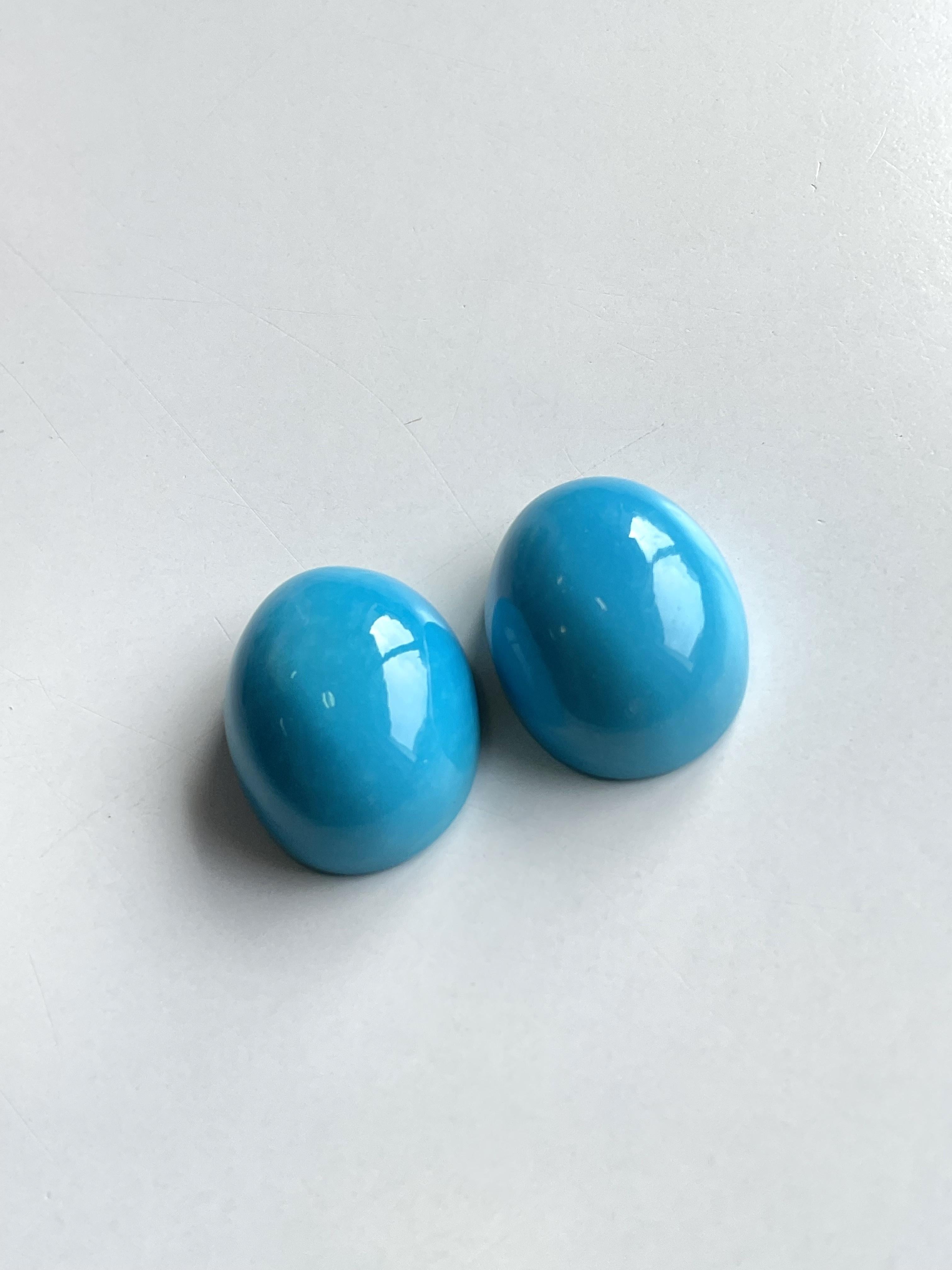 58.91 Carats Turquoise Arizona Cabochons 2 Pieces Pair For Jewelry Natural Gem For Sale 1