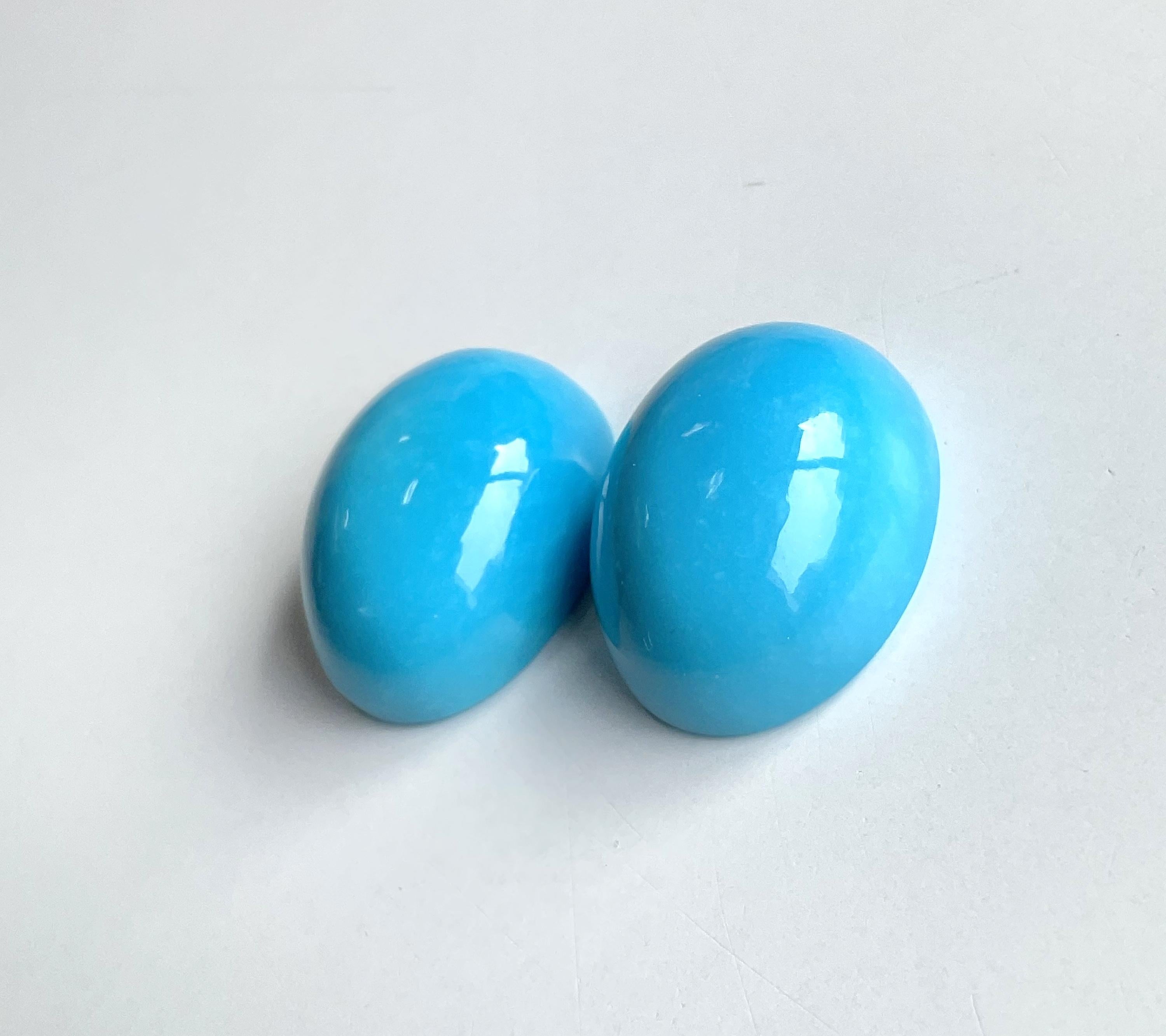 58.91 Carats Turquoise Arizona Cabochons 2 Pieces Pair For Jewelry Natural Gem For Sale 2