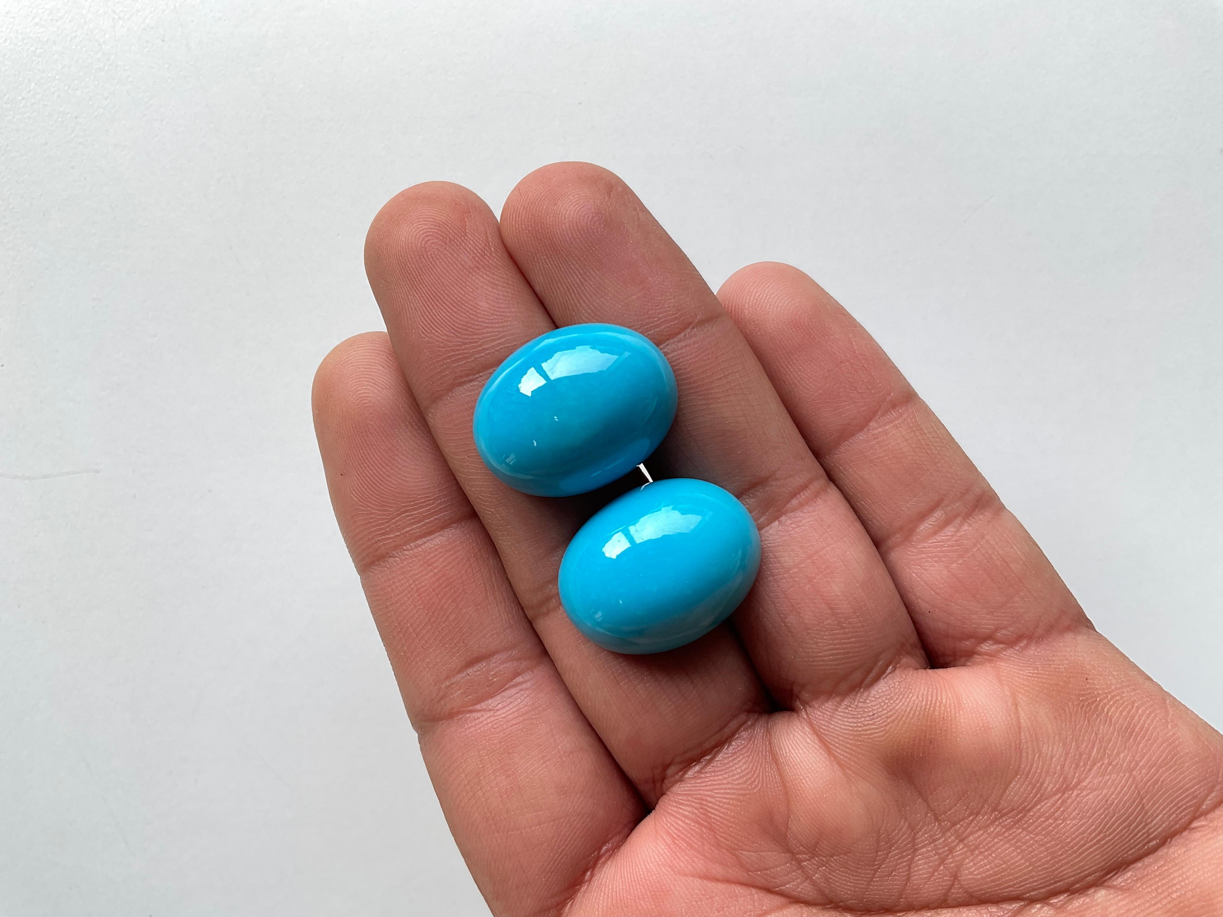 58.91 Carats Turquoise Arizona Cabochons 2 Pieces Pair For Jewelry Natural Gem For Sale 3
