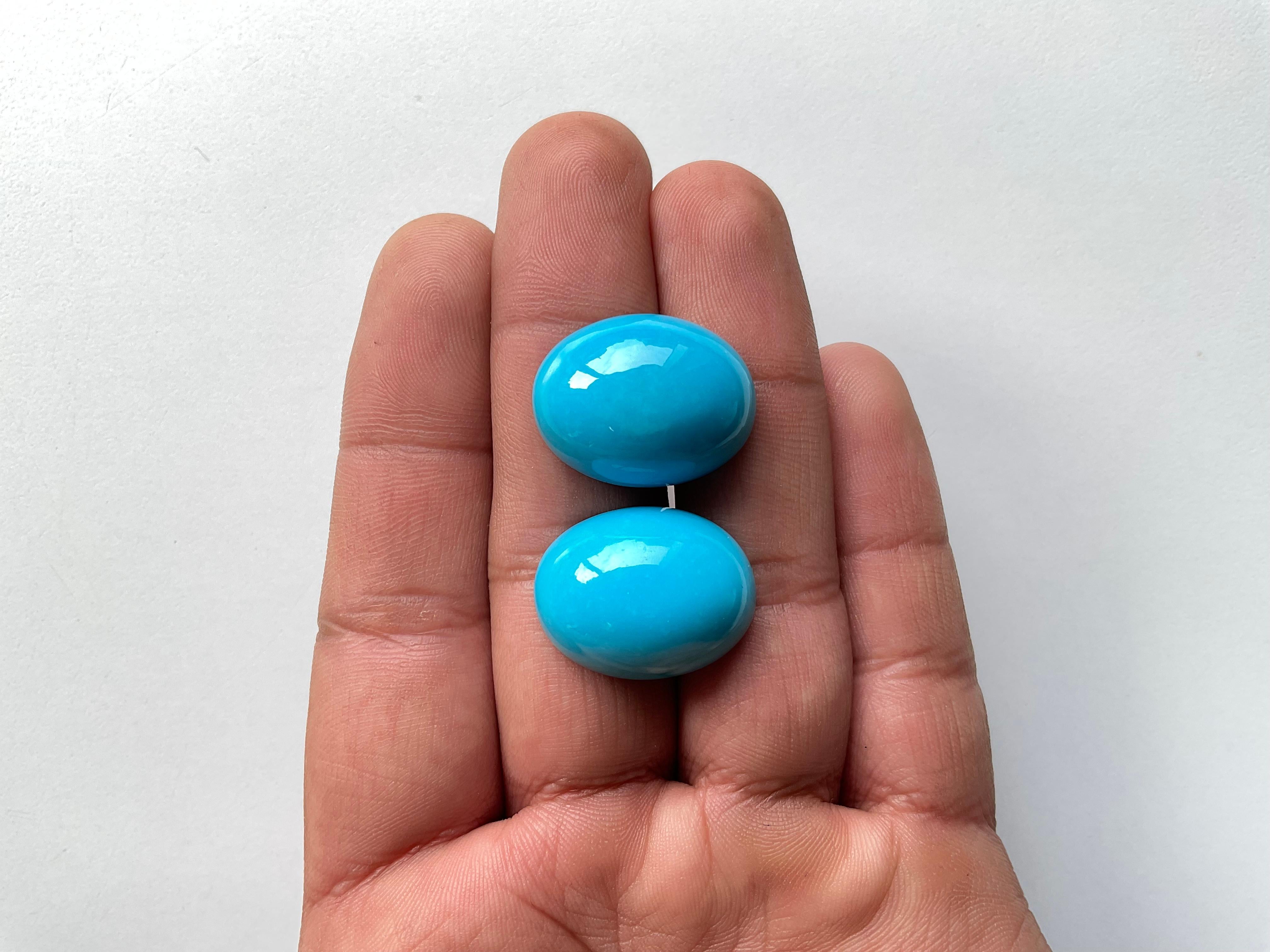 58.91 Carats Turquoise Arizona Cabochons 2 Pieces Pair For Jewelry Natural Gem For Sale 4