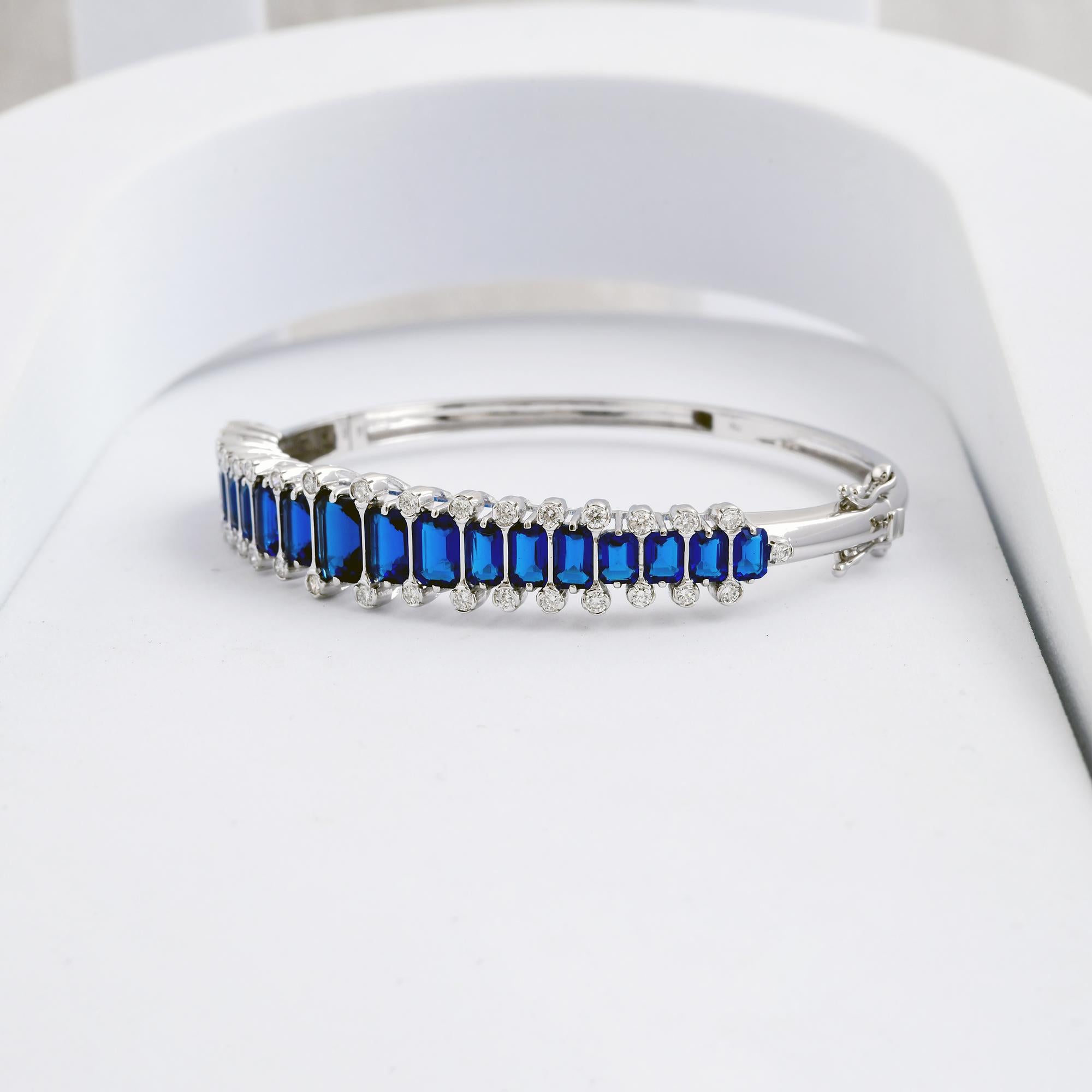 5.89Ct Certified Octagon Cut Blue Sapphire Diamond Armband 18k Solid Gold (Art déco) im Angebot
