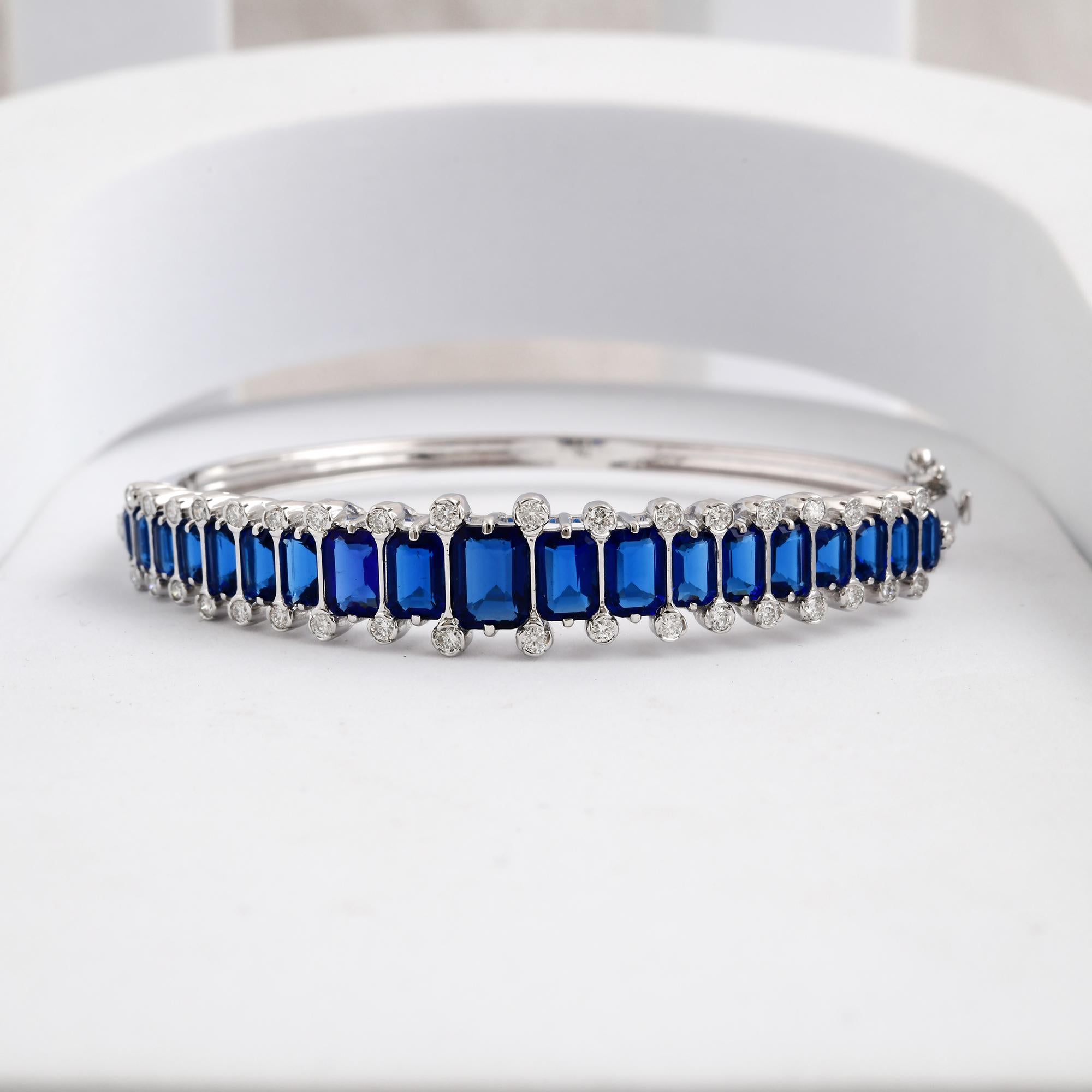 5.89Ct Certified Octagon Cut Blue Sapphire Diamond Armband 18k Solid Gold (Achteckschliff) im Angebot