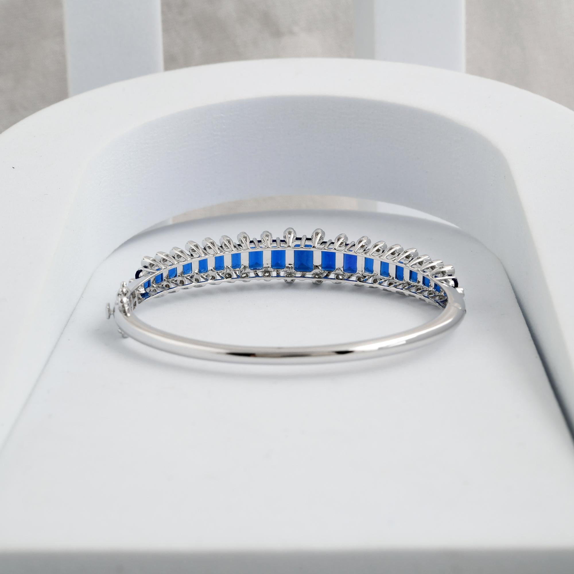 5.89Ct Certified Octagon Cut Blue Sapphire Diamond Armband 18k Solid Gold im Angebot 3