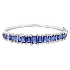 5.89Ct Certified Octagon Cut Blue Sapphire Diamond Armband 18k Solid Gold