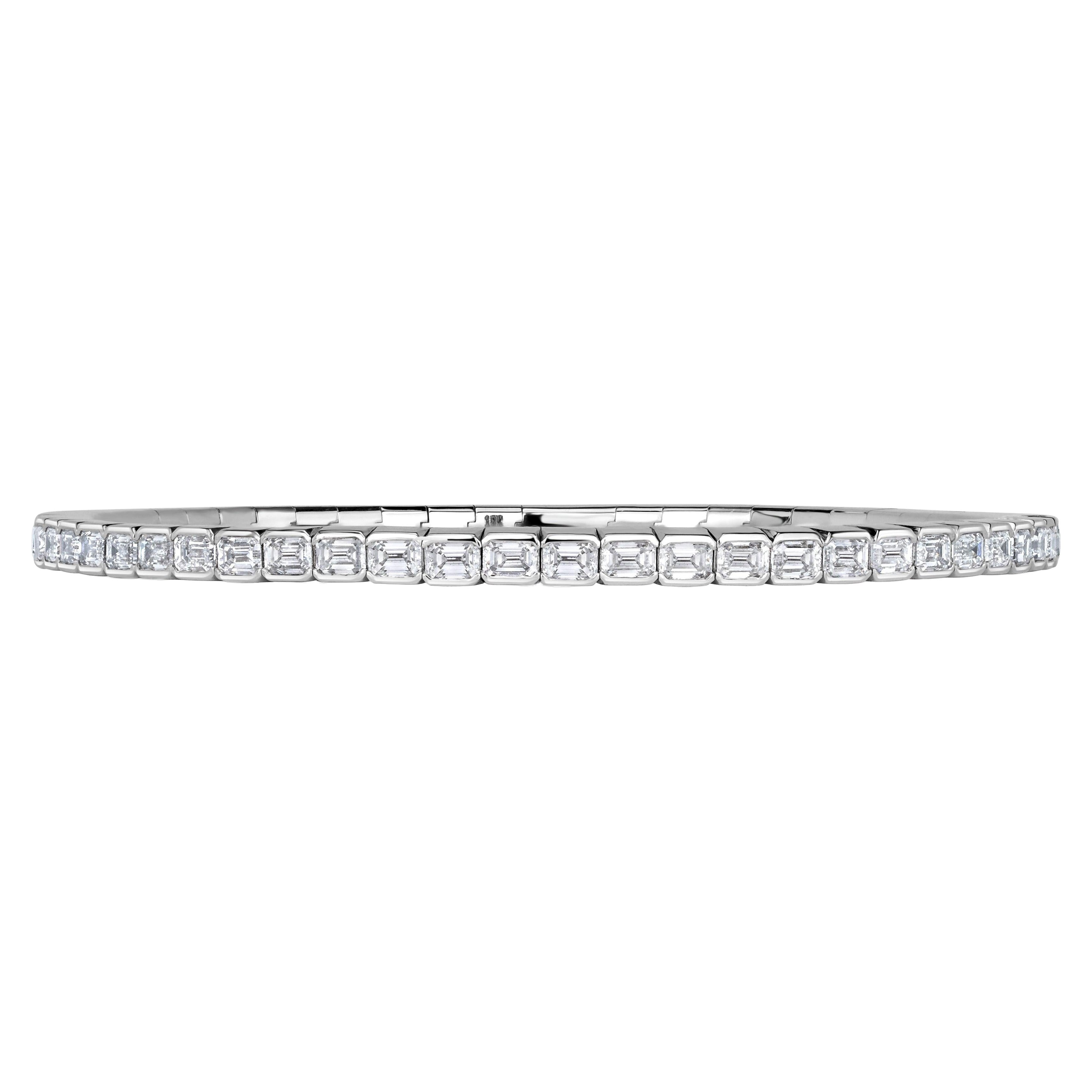 5.89ct Emerald Cut Diamond Stretch Tennis Bracelet in 18K White Gold