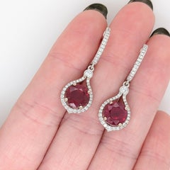 5.8Ct Madagascar Ruby Earrings with Natural Diamond Accents: Solid 14K Gold, 8mm