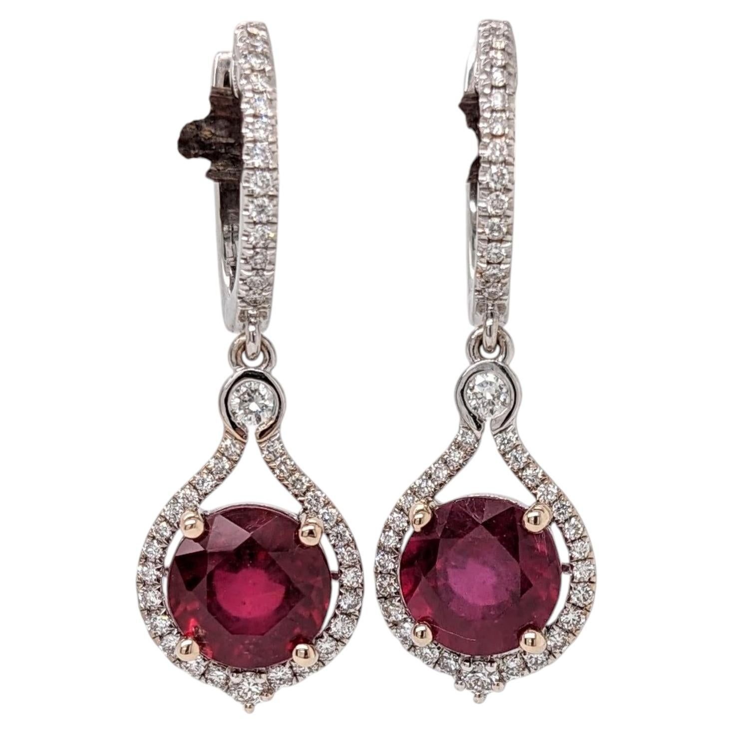 Boucles d'oreilles rubis de Madagascar 5.8Ct avec accents de diamant Nature : Or massif 14K, 8mm en vente
