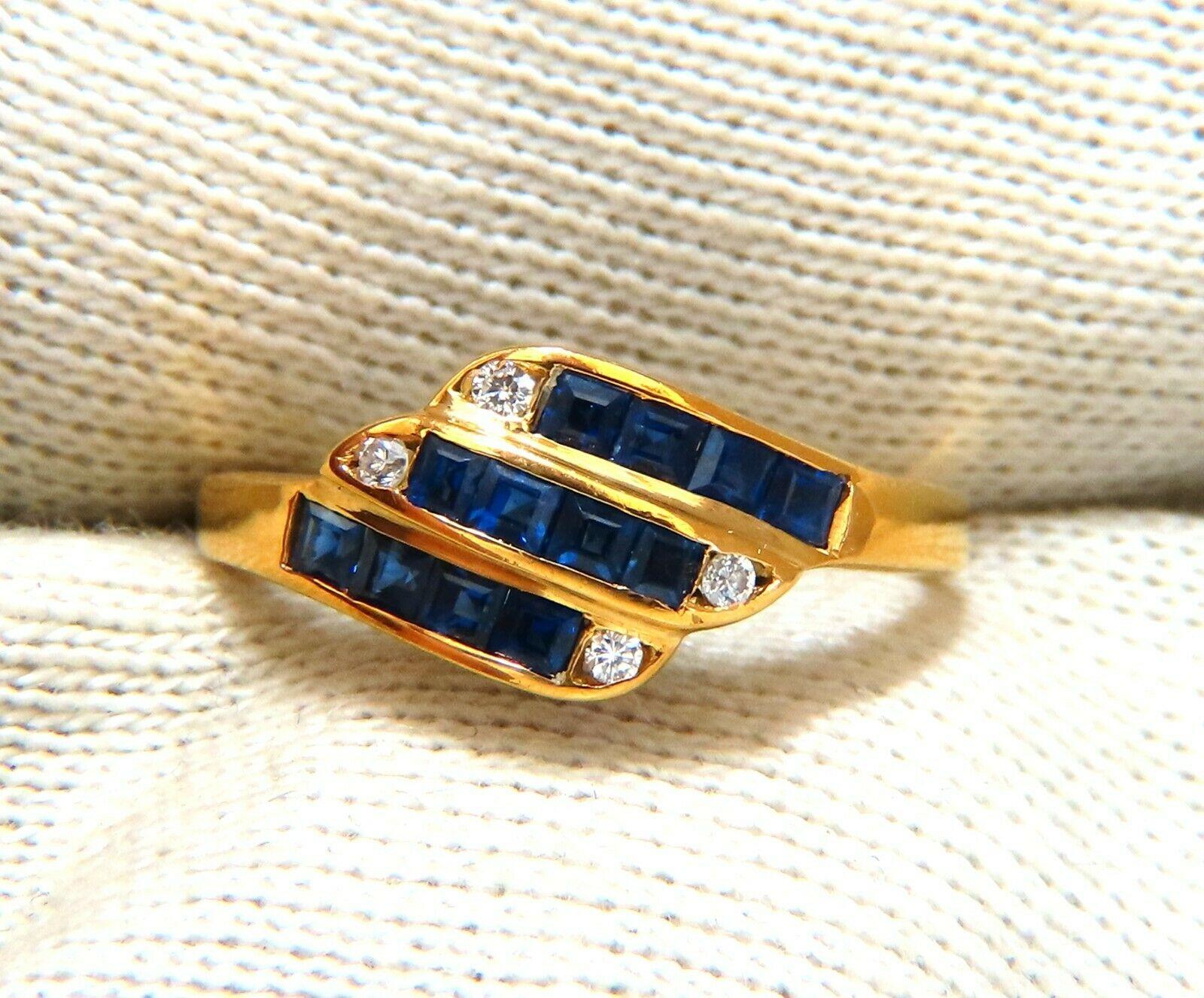 .58ct Nature Baguette Blue Sapphire Diamonds Ring 14kt Neuf - En vente à New York, NY
