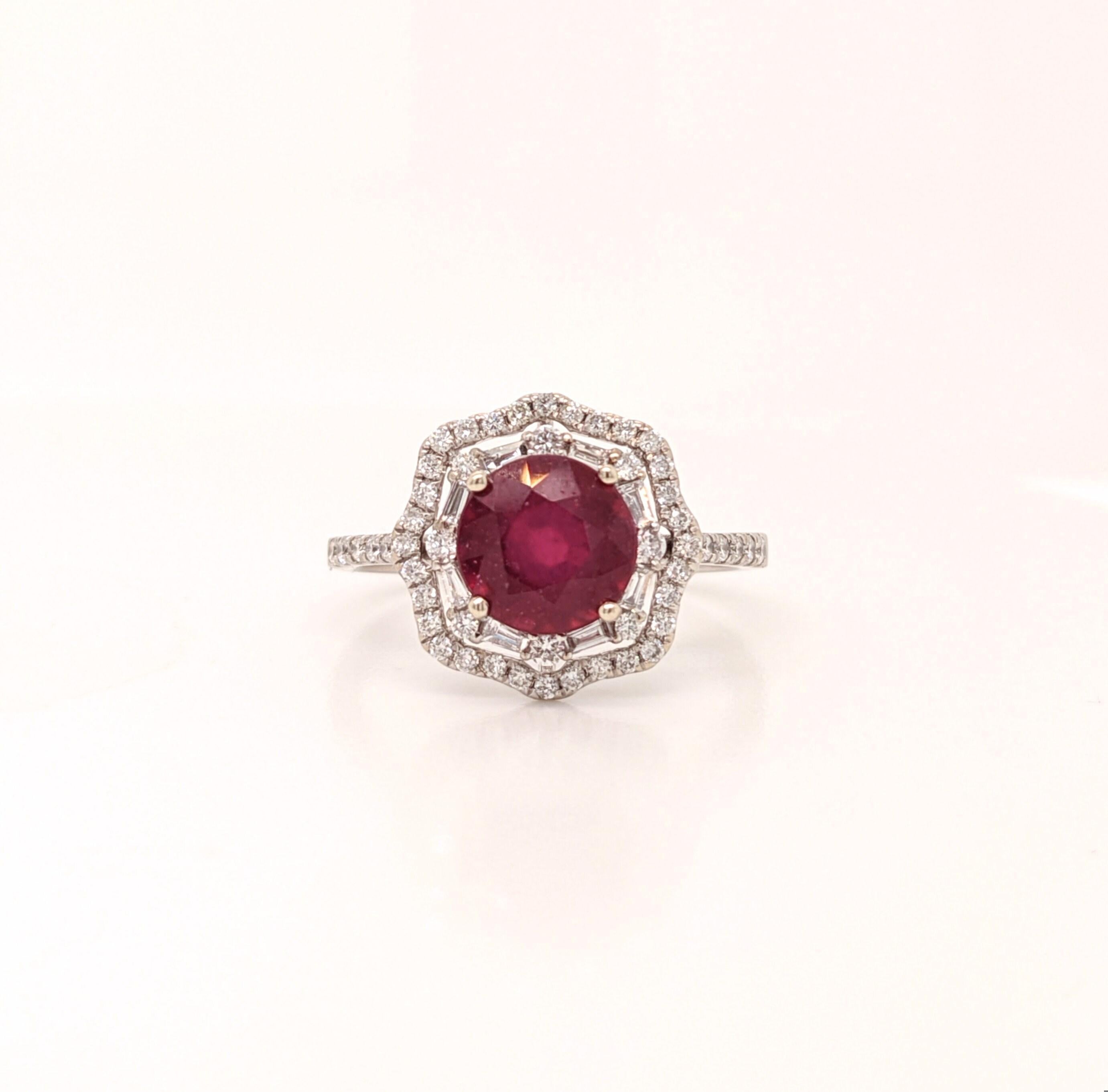 Round Cut 5.8ct Red Ruby Ring w Earth Mined Diamonds in Solid 14k White Gold Round 10mm For Sale