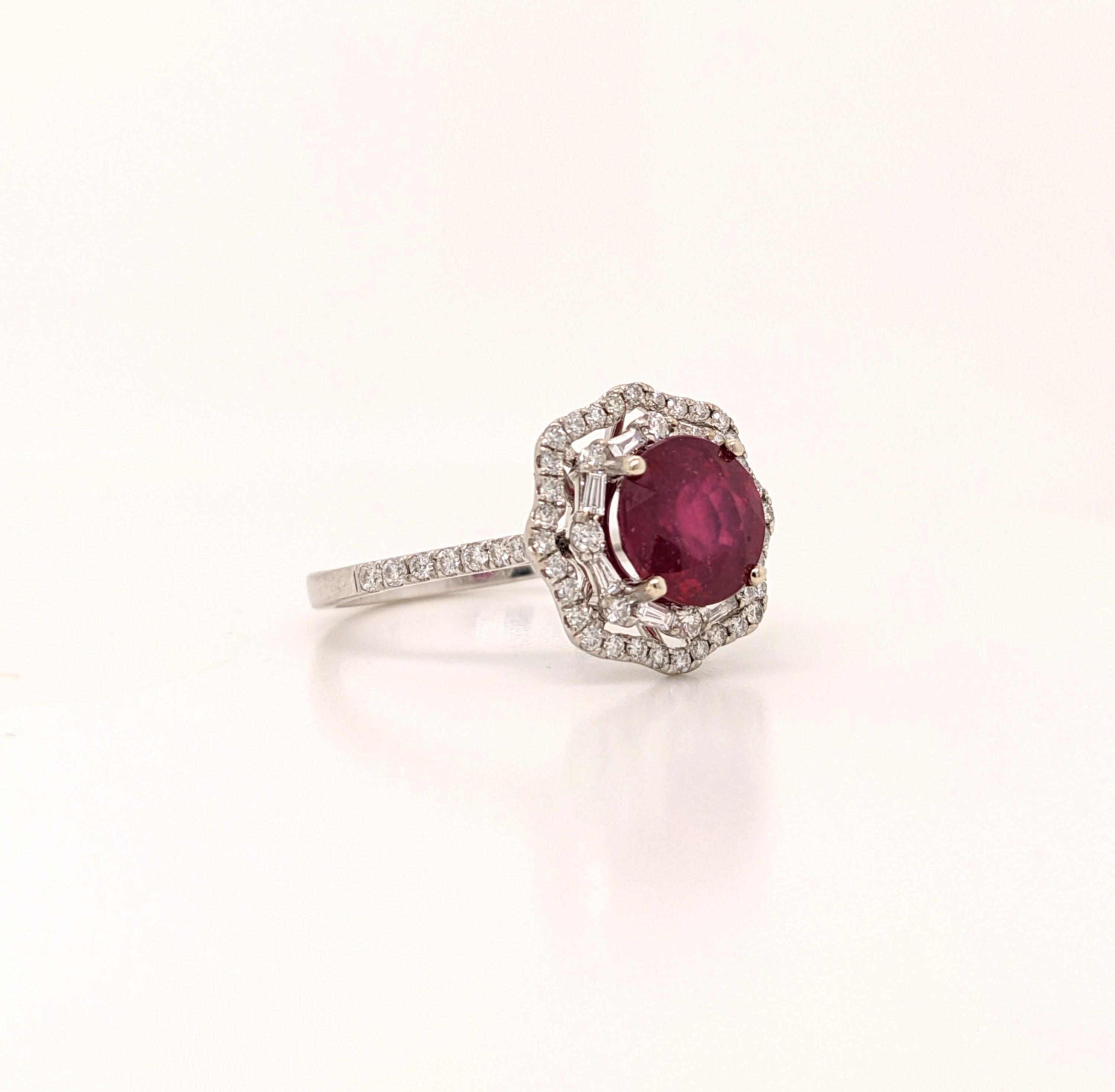 5.8ct Red Ruby Ring w Earth Mined Diamonds in Solid 14k White Gold Round 10mm In New Condition For Sale In Columbus, OH