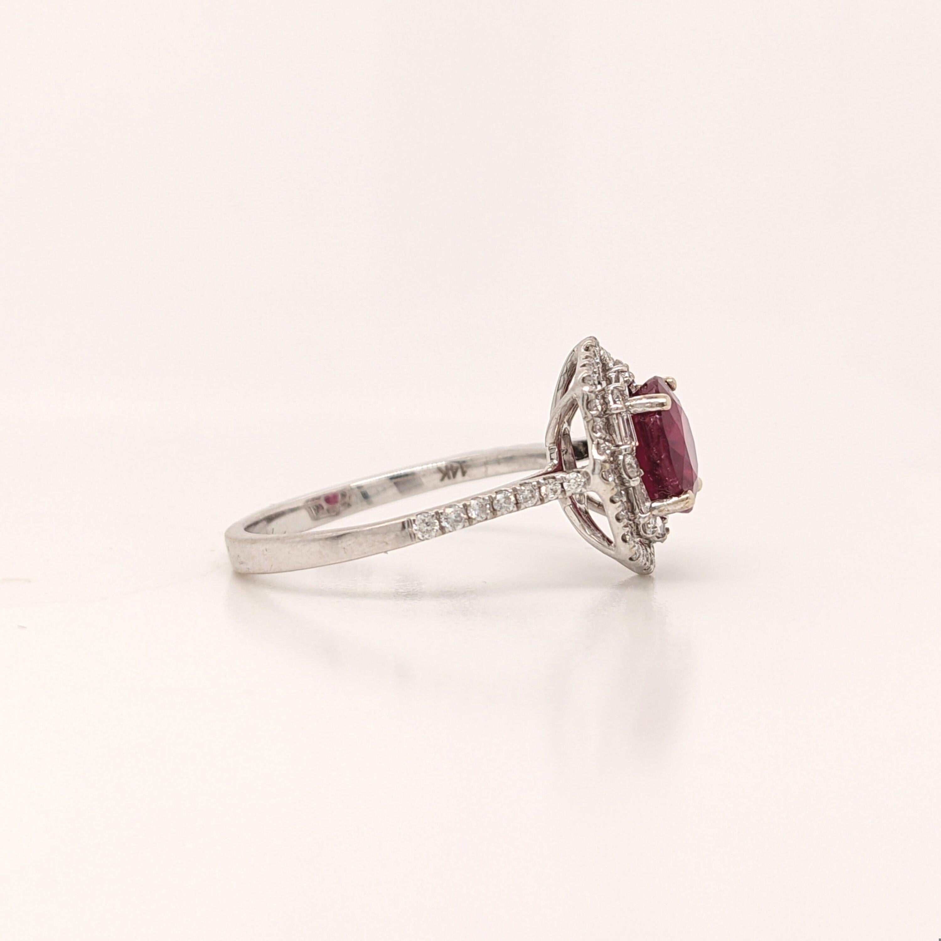 Women's 5.8ct Red Ruby Ring w Earth Mined Diamonds in Solid 14k White Gold Round 10mm For Sale