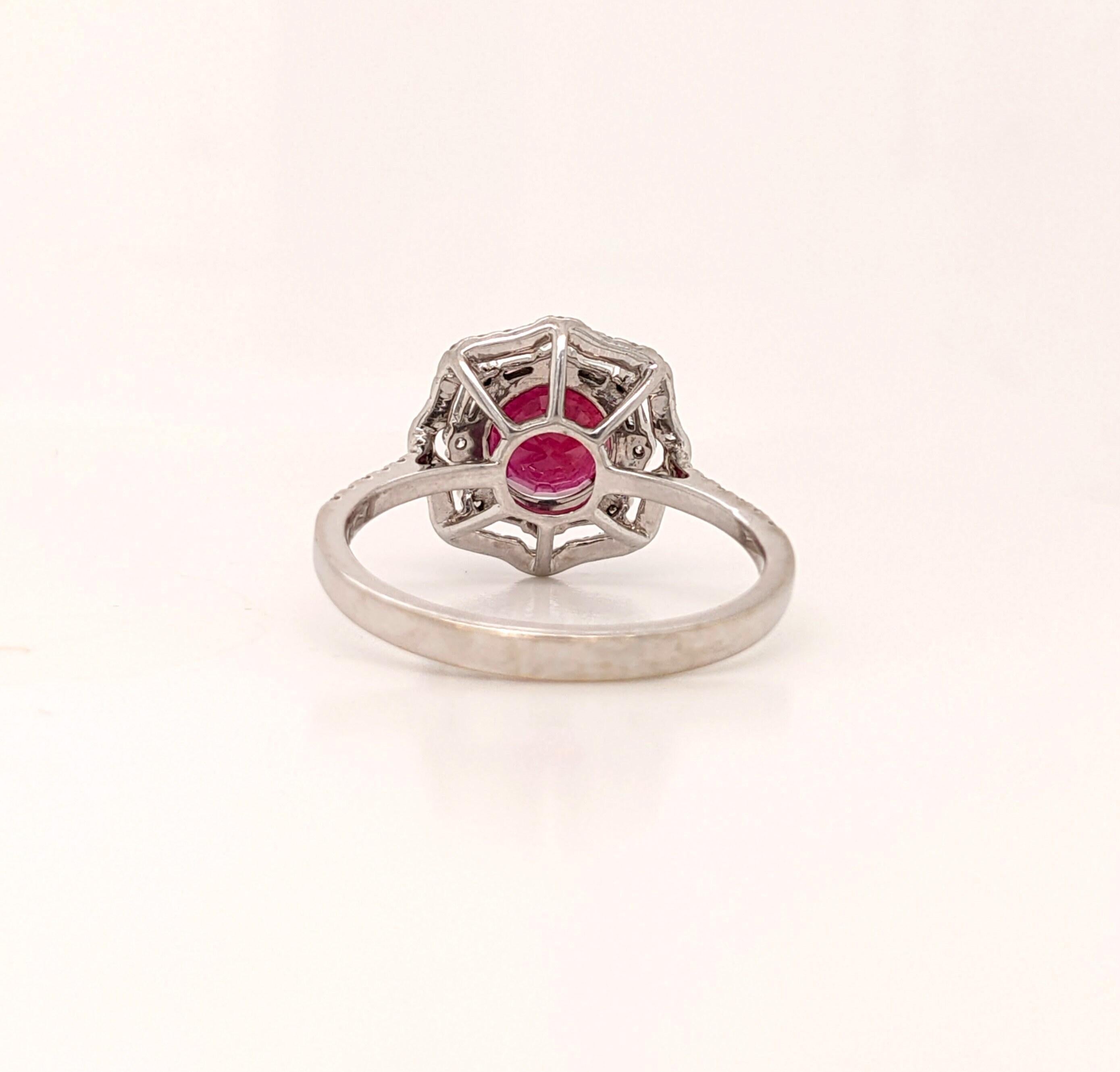 5.8ct Red Ruby Ring w Earth Mined Diamonds in Solid 14k White Gold Round 10mm For Sale 1