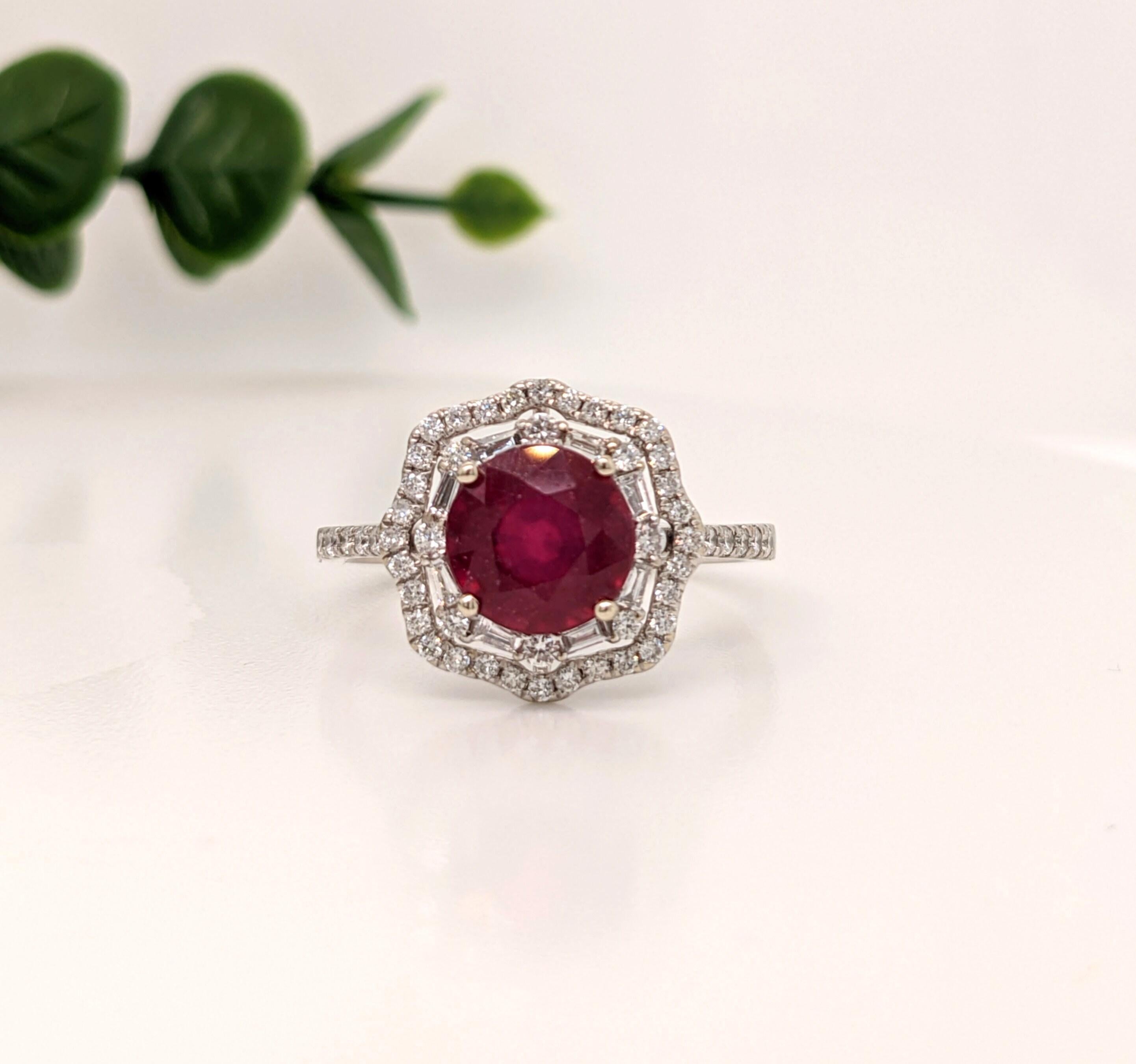 5.8ct Red Ruby Ring w Earth Mined Diamonds in Solid 14k White Gold Round 10mm For Sale 2